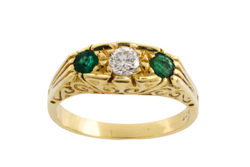 Vintage emerald and diamond ring in 18 carat gold-engagement rings-The Antique Ring Shop