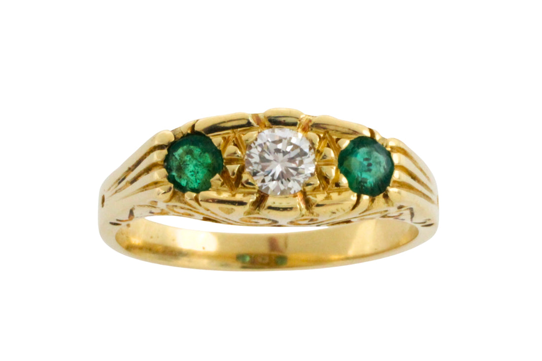 Vintage emerald and diamond ring in 18 carat gold-engagement rings-The Antique Ring Shop