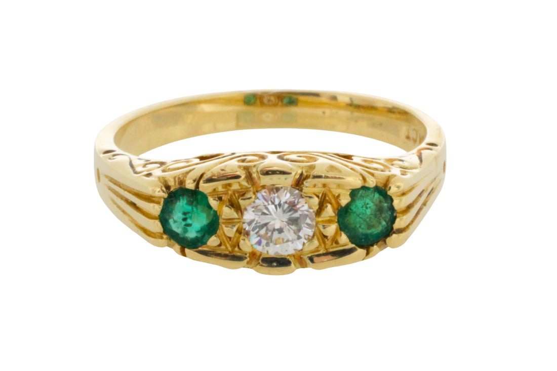 Vintage emerald and diamond ring in 18 carat gold-engagement rings-The Antique Ring Shop