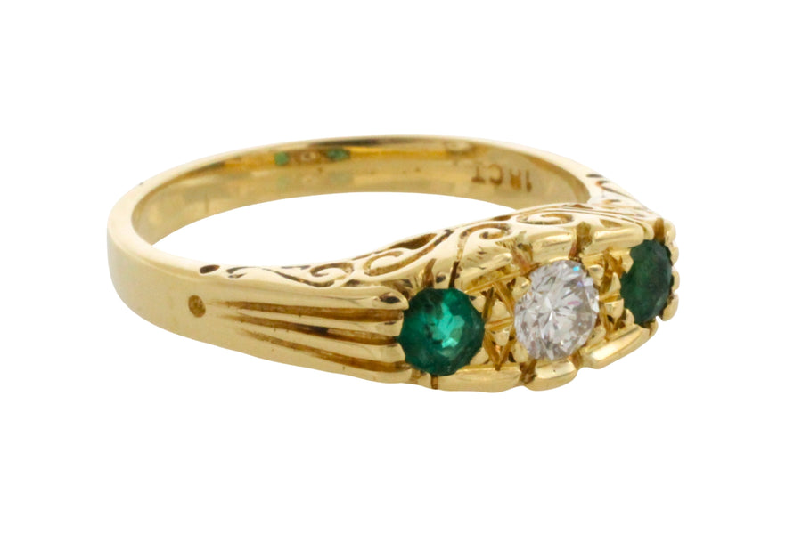 Vintage emerald and diamond ring in 18 carat gold-engagement rings-The Antique Ring Shop