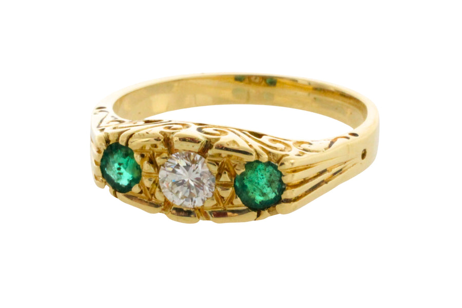 Vintage emerald and diamond ring in 18 carat gold-engagement rings-The Antique Ring Shop
