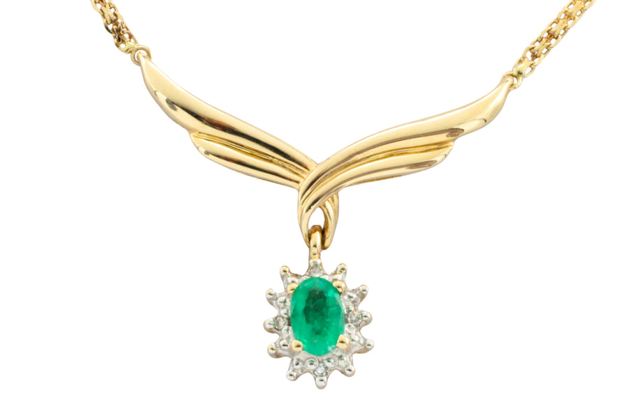 Emerald and diamond collier-Necklaces-The Antique Ring Shop