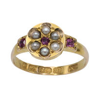 Victorian ruby and seed pearl ring from 1878-The Antique Ring Shop