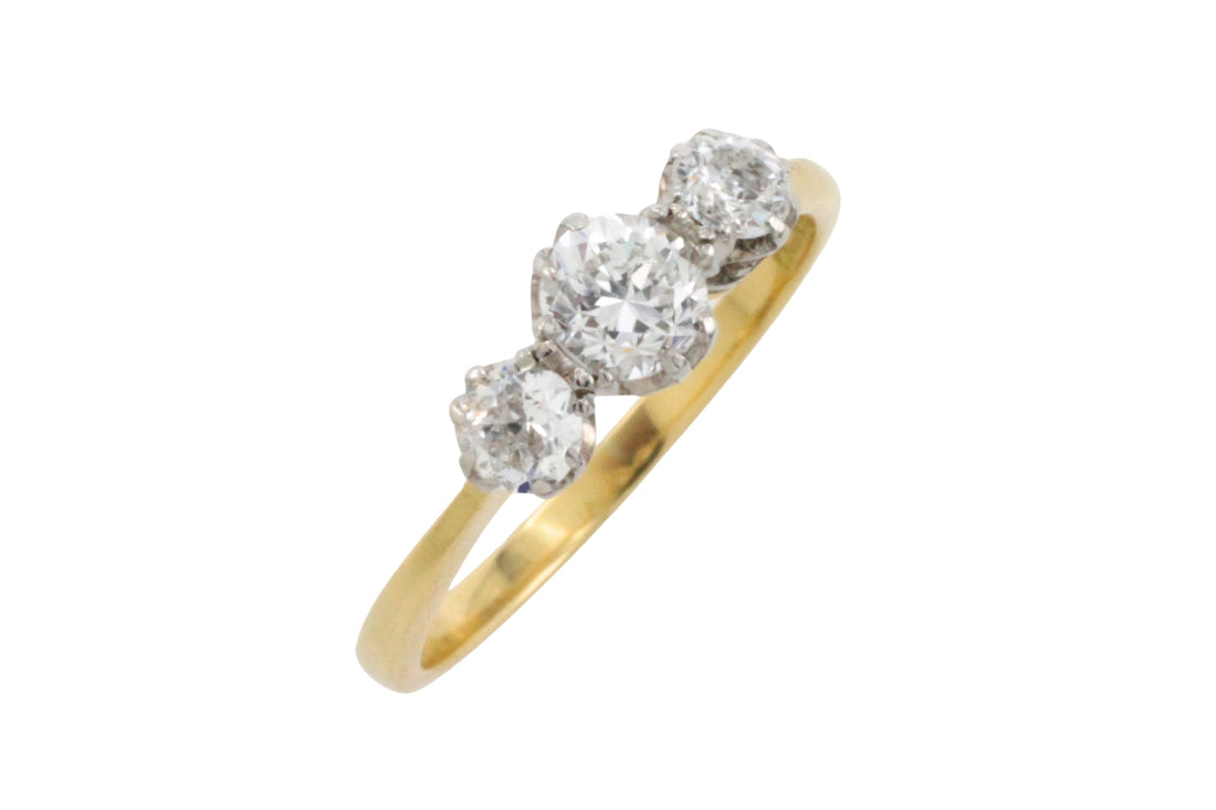 Three stone diamond ring in 18 carat gold-engagement rings-The Antique Ring Shop