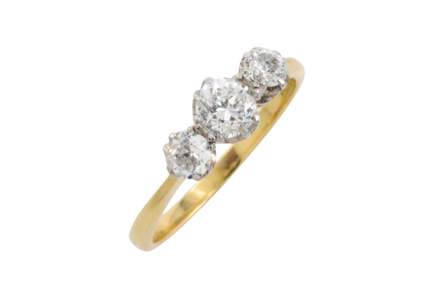 Three stone diamond ring in 18 carat gold-engagement rings-The Antique Ring Shop