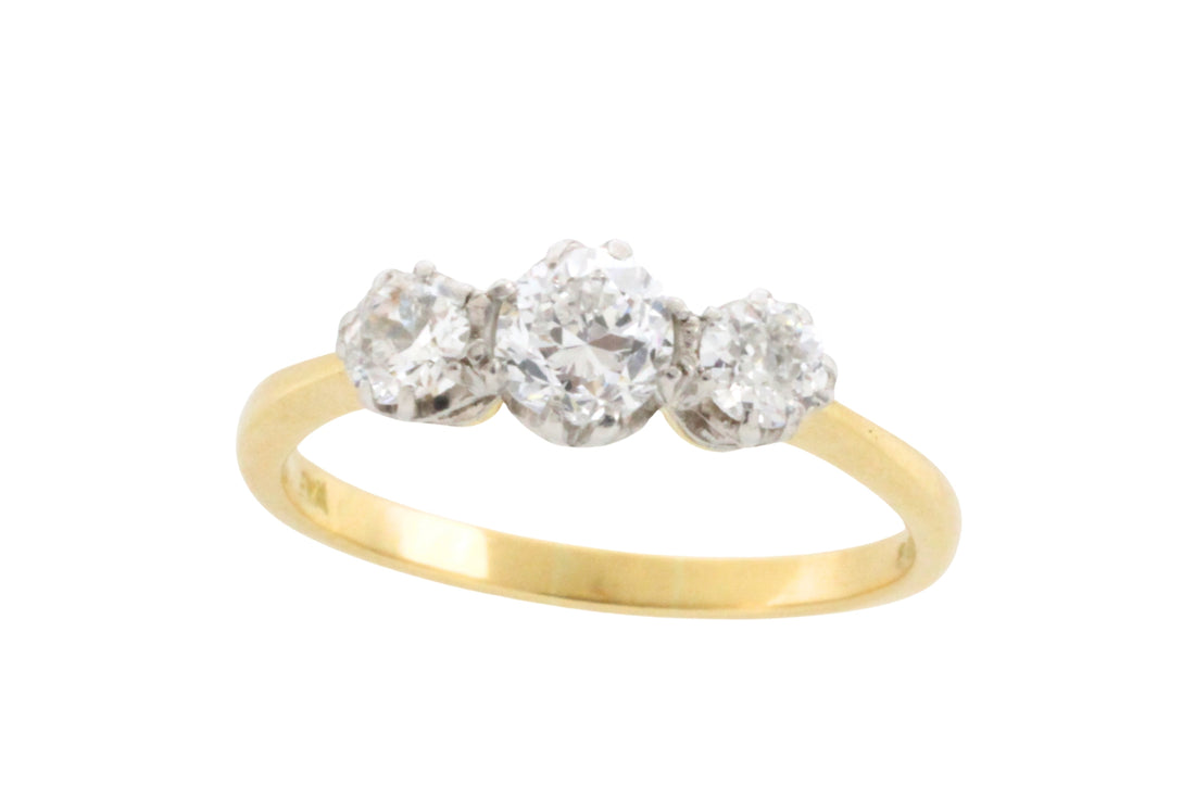 Three stone diamond ring in 18 carat gold-engagement rings-The Antique Ring Shop