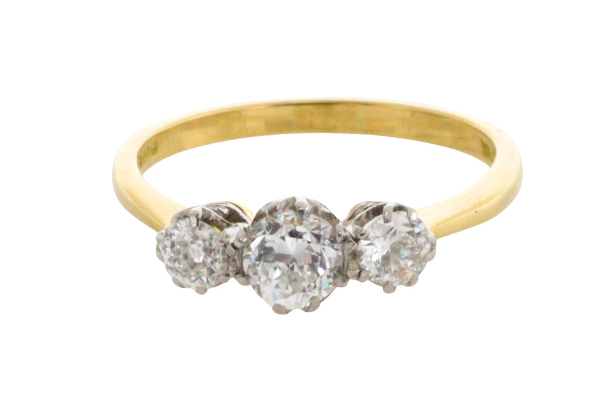 Three stone diamond ring in 18 carat gold-engagement rings-The Antique Ring Shop
