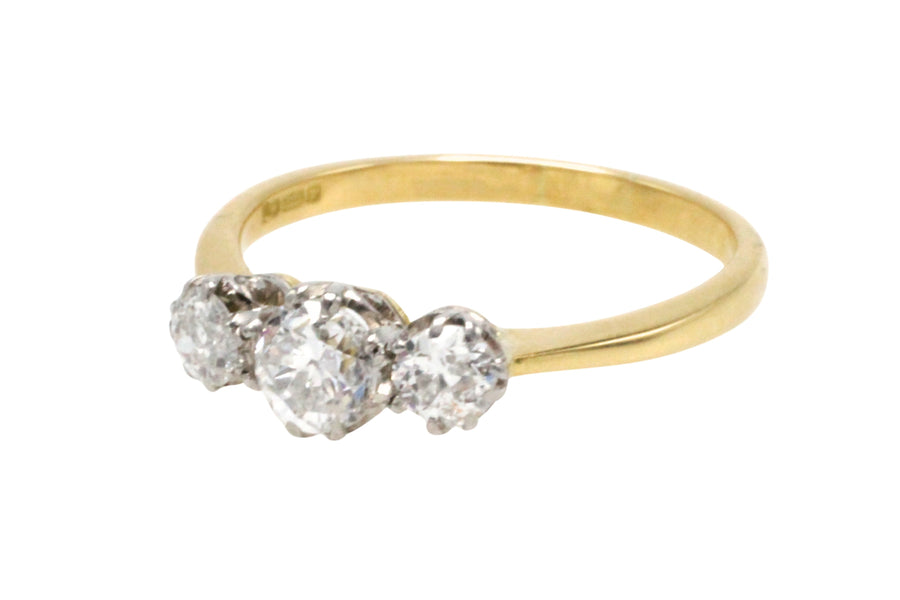 Three stone diamond ring in 18 carat gold-engagement rings-The Antique Ring Shop