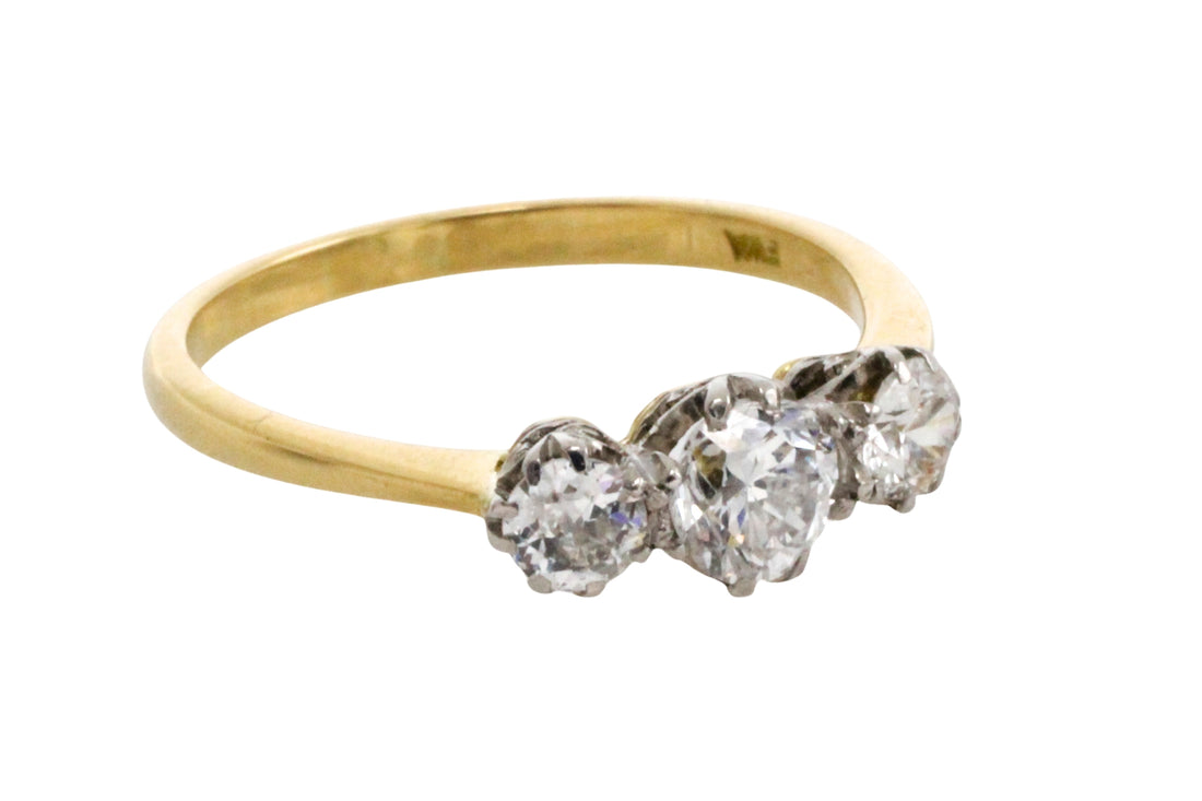 Three stone diamond ring in 18 carat gold-engagement rings-The Antique Ring Shop