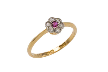 Edwardian old cut diamond and ruby ring in 18 carat gold-The Antique Ring Shop