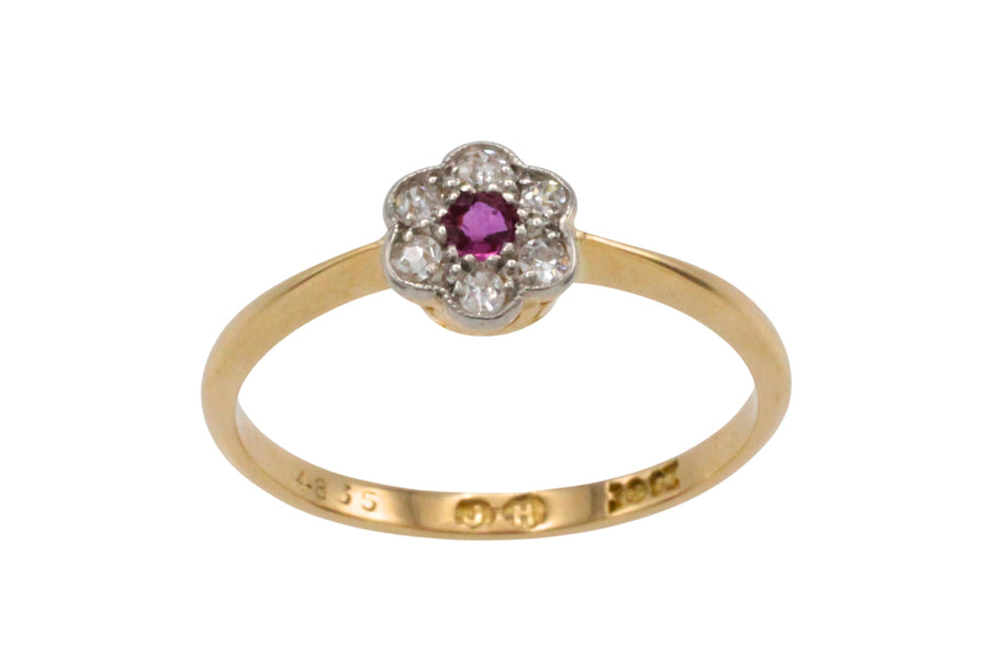 Edwardian old cut diamond and ruby ring in 18 carat gold-The Antique Ring Shop