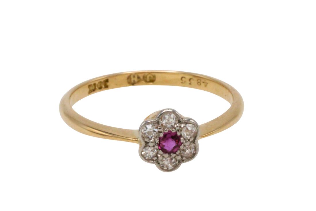 Edwardian old cut diamond and ruby ring in 18 carat gold-The Antique Ring Shop