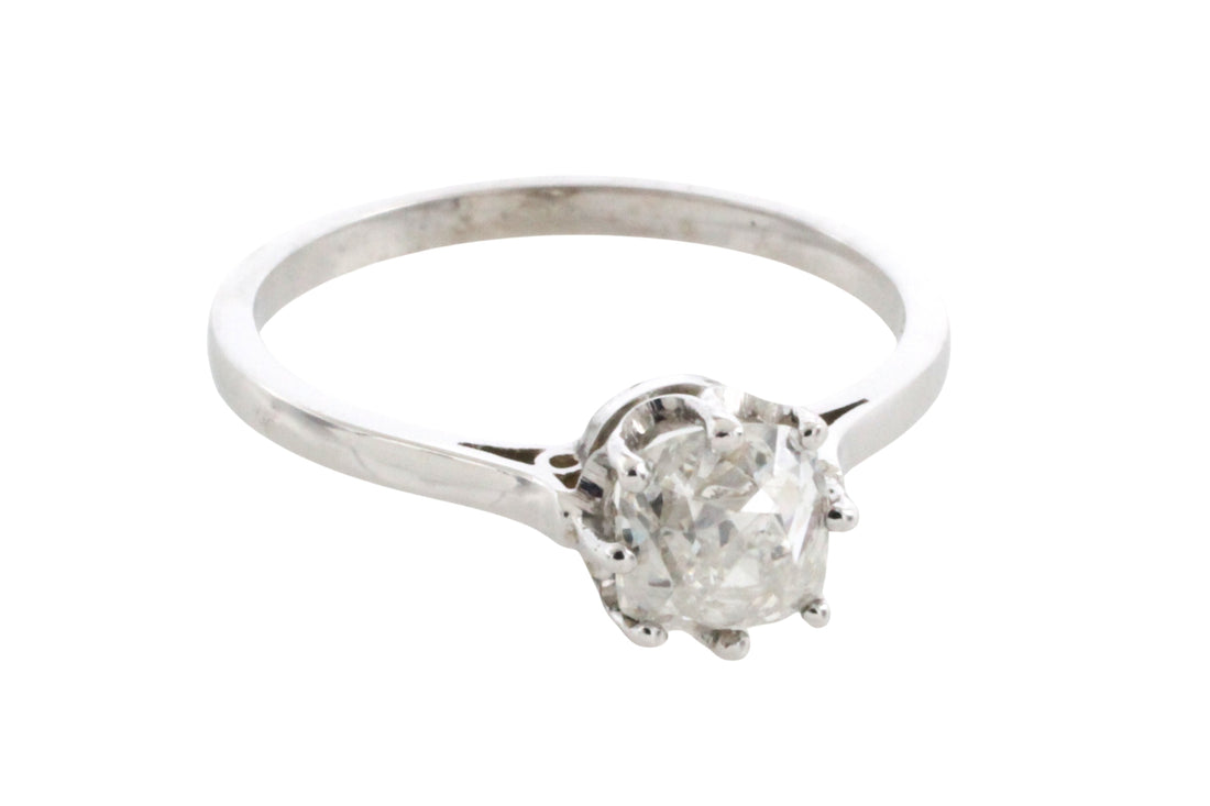 Old mine cut diamond solitaire ring-engagement rings-The Antique Ring Shop