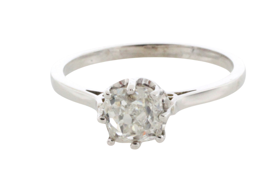 Old mine cut diamond solitaire ring-engagement rings-The Antique Ring Shop