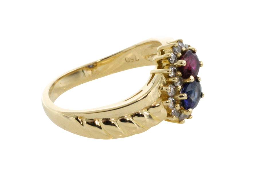 Rouby and sapphire double cluster ring-Vintage Rings-The Antique Ring Shop