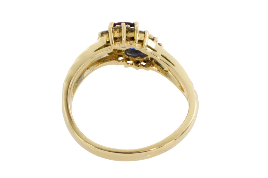 Rouby and sapphire double cluster ring-Vintage Rings-The Antique Ring Shop