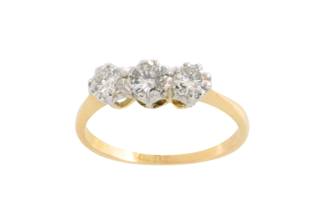 Vintage three stone diamond ring-engagement rings-The Antique Ring Shop