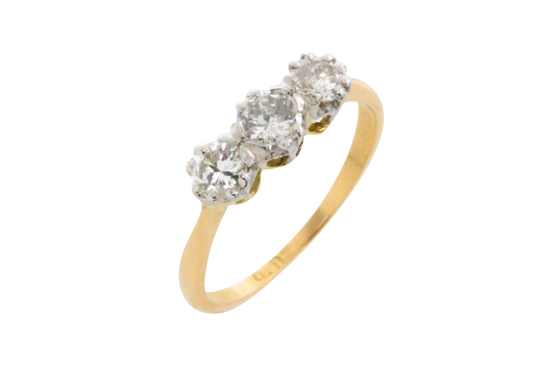 Vintage three stone diamond ring-engagement rings-The Antique Ring Shop
