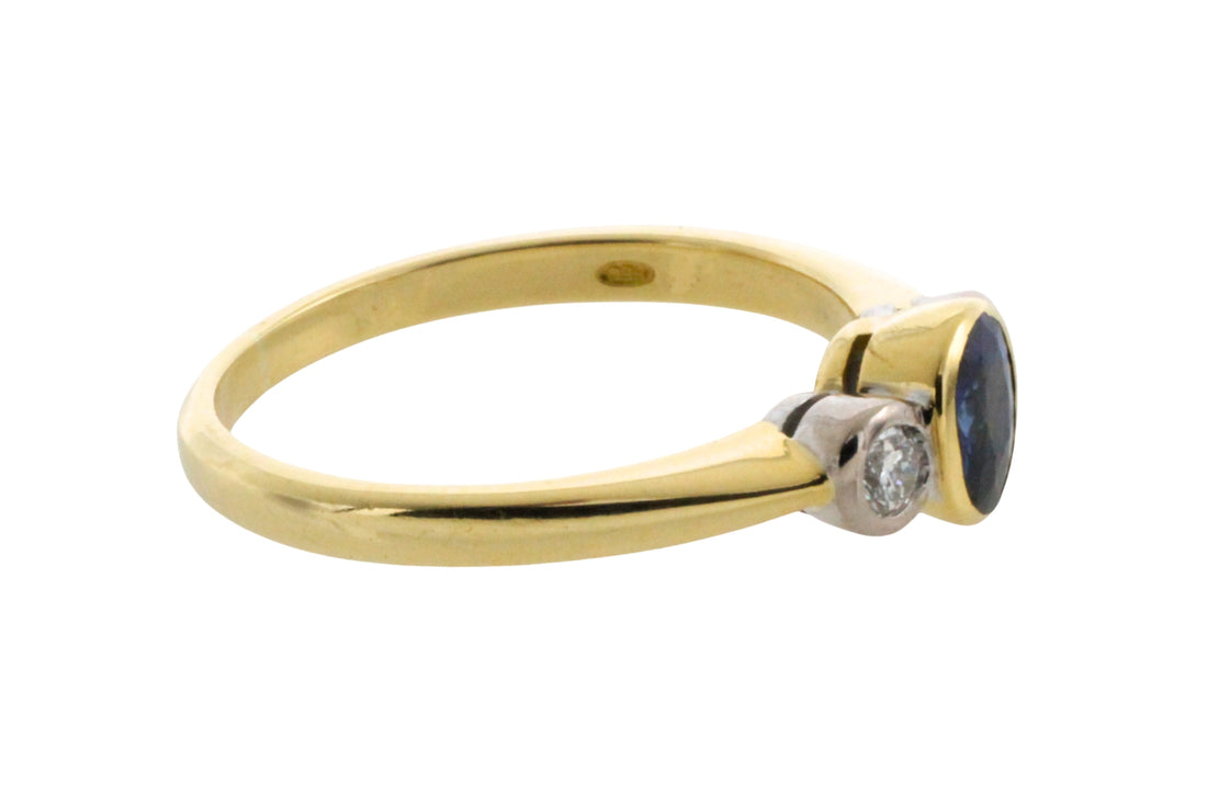 Sapphire and diamond three stone ring-engagement rings-The Antique Ring Shop