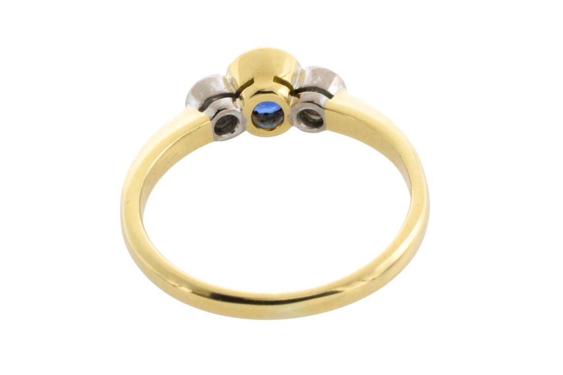 Sapphire and diamond three stone ring-engagement rings-The Antique Ring Shop