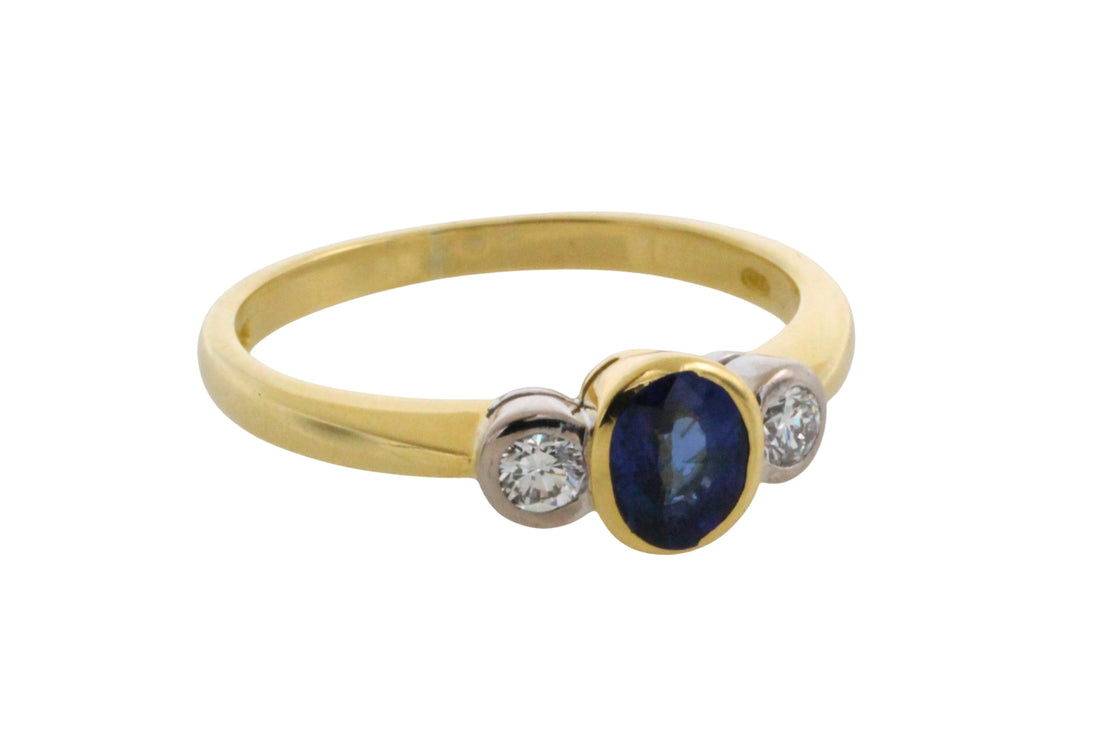 Sapphire and diamond three stone ring-engagement rings-The Antique Ring Shop