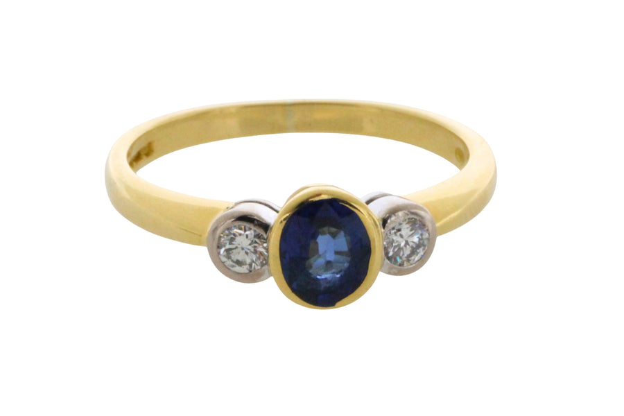 Sapphire and diamond three stone ring-engagement rings-The Antique Ring Shop