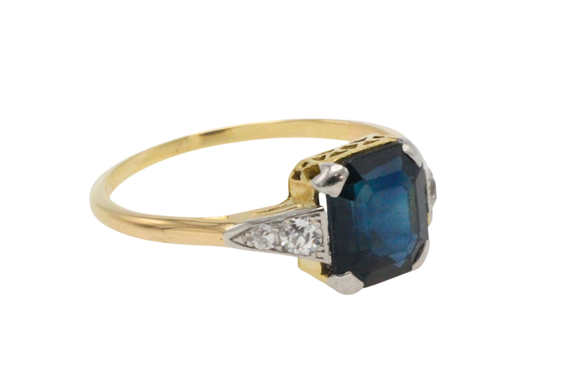 Vintage 18 carat gold sapphire and diamond ring-Vintage Rings-The Antique Ring Shop