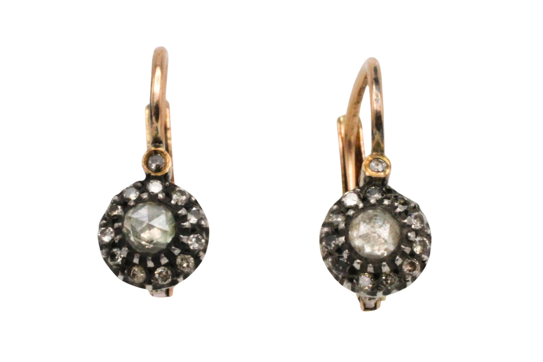 Rose and single cut diamond pendant earrings-The Antique Ring Shop