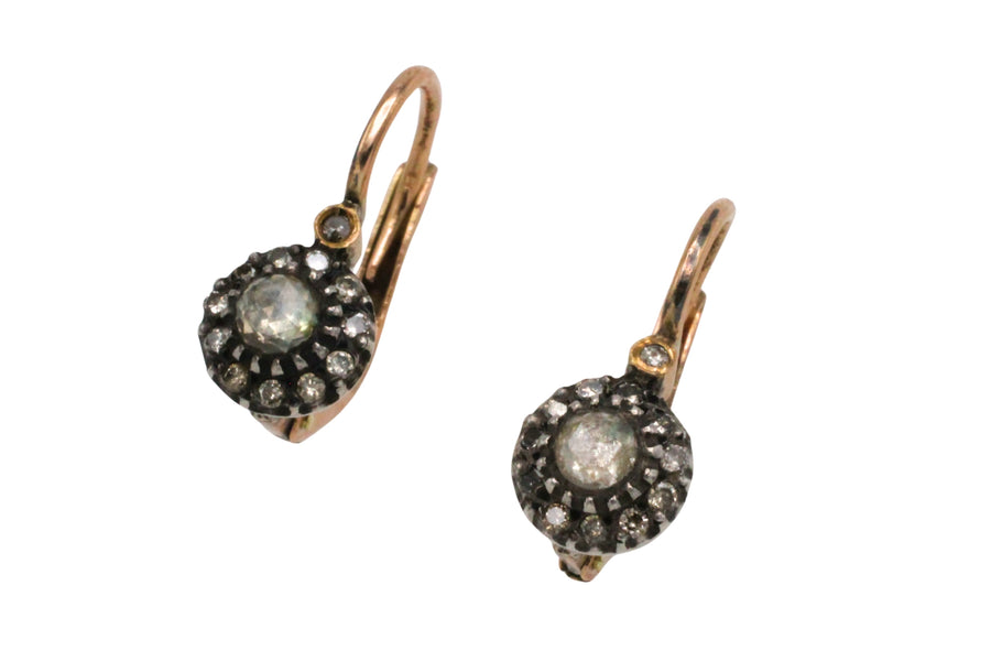 Rose and single cut diamond pendant earrings-The Antique Ring Shop