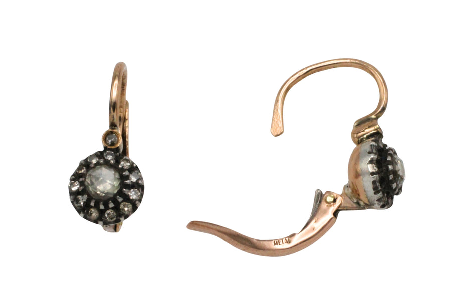 Rose and single cut diamond pendant earrings-The Antique Ring Shop