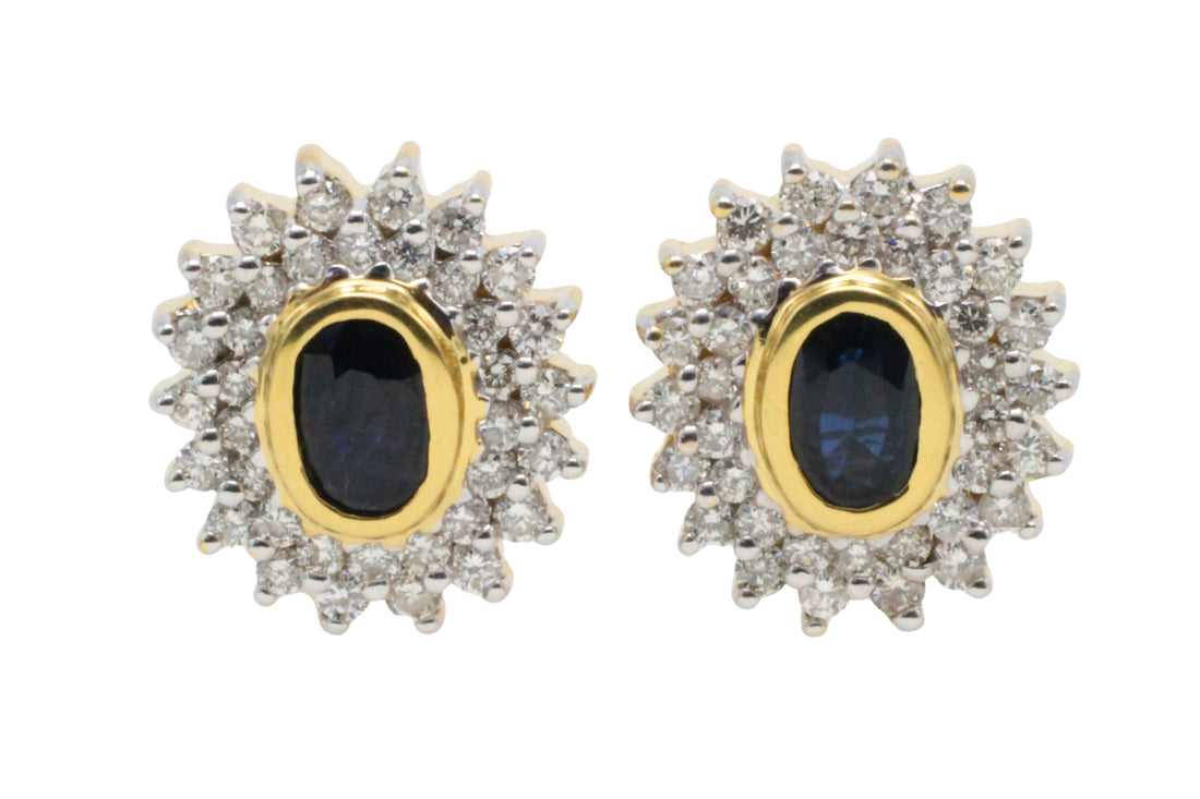 18 carat gold sapphire and diamond studs-Earrings-The Antique Ring Shop