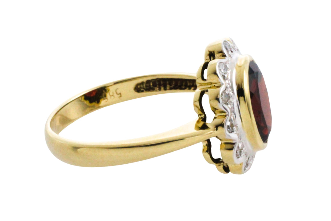 Garnets and diamond ring in 14 carat gold-engagement rings-The Antique Ring Shop