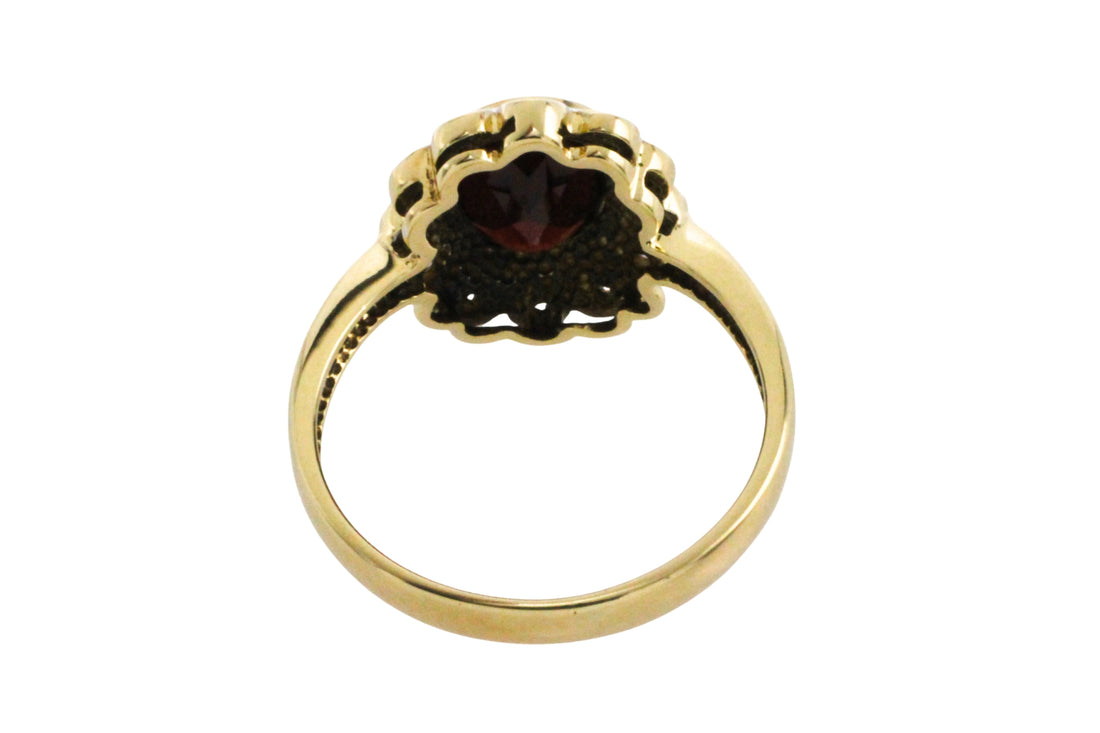 Garnets and diamond ring in 14 carat gold-engagement rings-The Antique Ring Shop