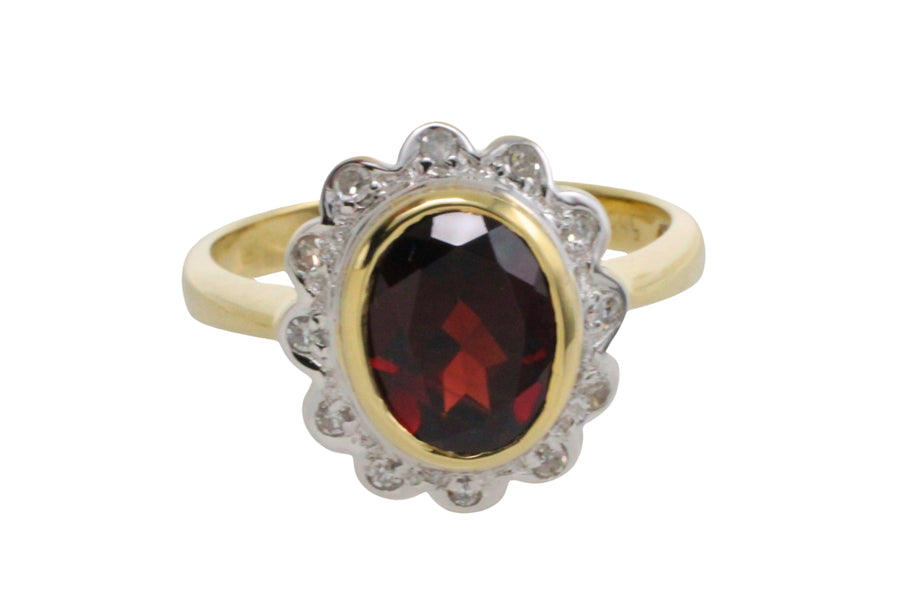 Garnets and diamond ring in 14 carat gold-engagement rings-The Antique Ring Shop