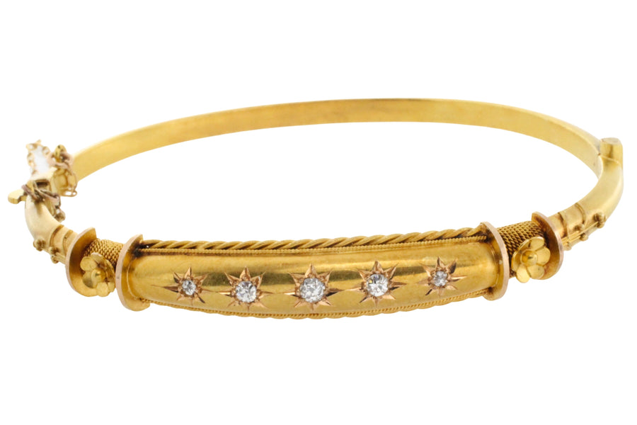 Edwardian hinged bracelet with old cut diamonds