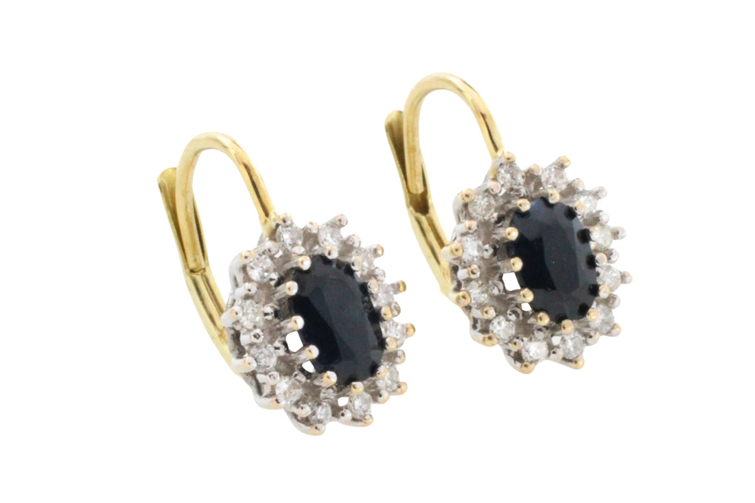 Sapphire and diamond earrings-Earrings-The Antique Ring Shop