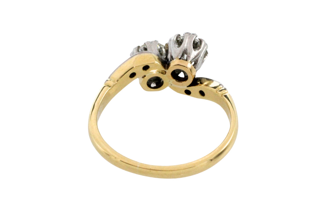 Diamond Toi et Moi ring in 18 carat gold and platinum-engagement rings-The Antique Ring Shop