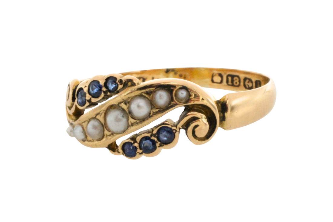 Edwardian sapphire and pearl ring from 1908-Antique rings-The Antique Ring Shop