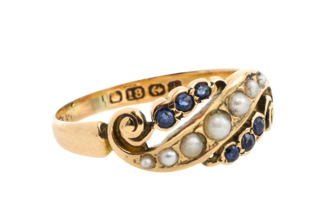 Edwardian sapphire and pearl ring from 1908-Antique rings-The Antique Ring Shop
