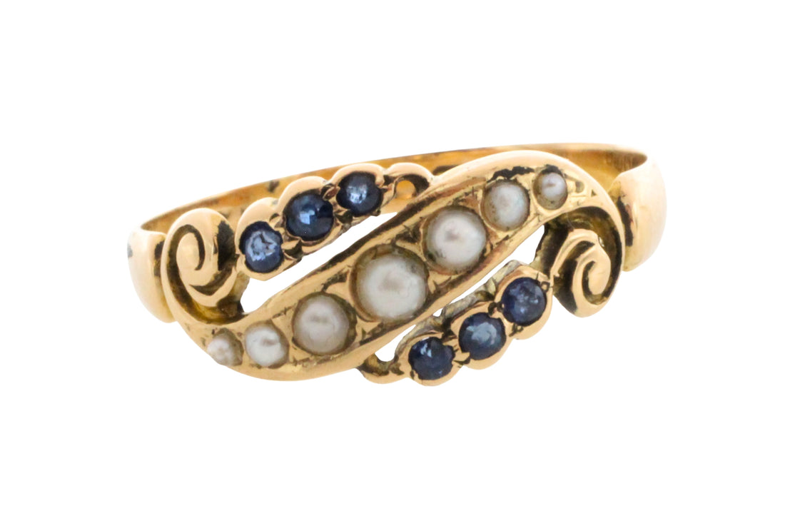 Edwardian sapphire and pearl ring from 1908-Antique rings-The Antique Ring Shop