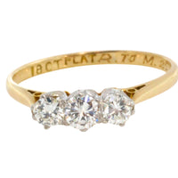 Vintage three stone brilliant cut diamond ring-engagement rings-The Antique Ring Shop