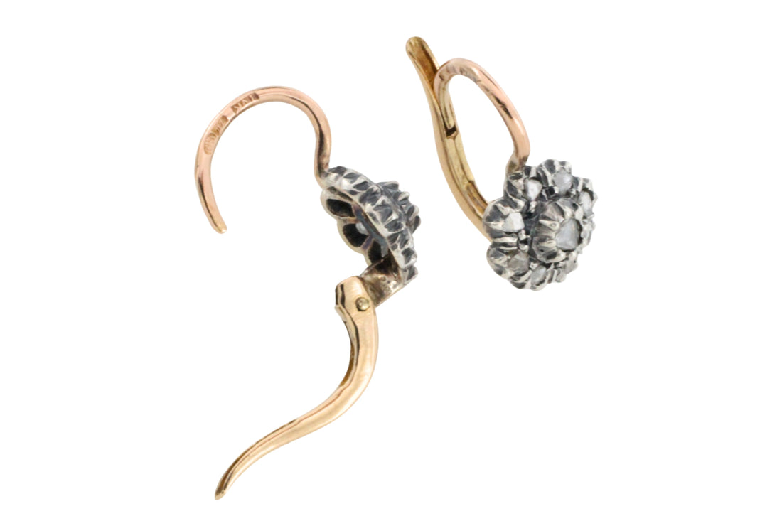 Vintage rose diamond earrings in silver and gold-Earrings-The Antique Ring Shop
