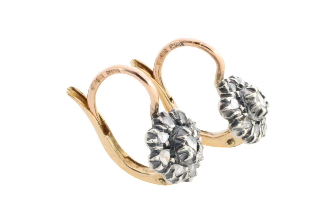 Vintage rose diamond earrings in silver and gold-Earrings-The Antique Ring Shop