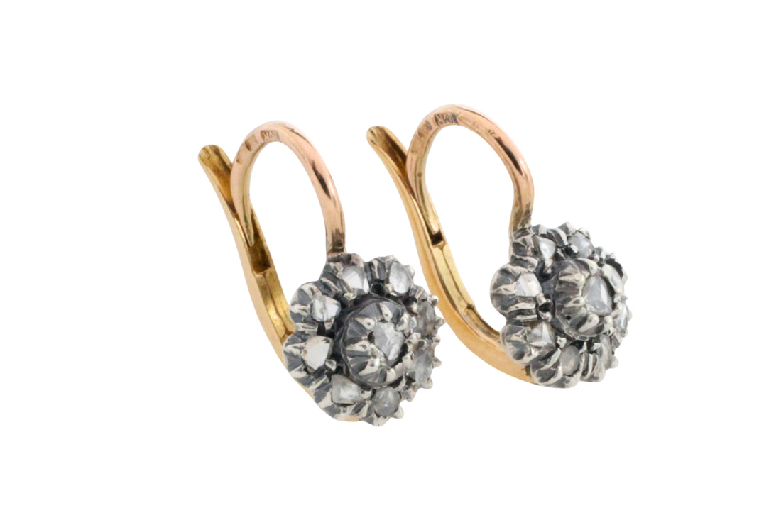 Vintage rose diamond earrings in silver and gold-Earrings-The Antique Ring Shop