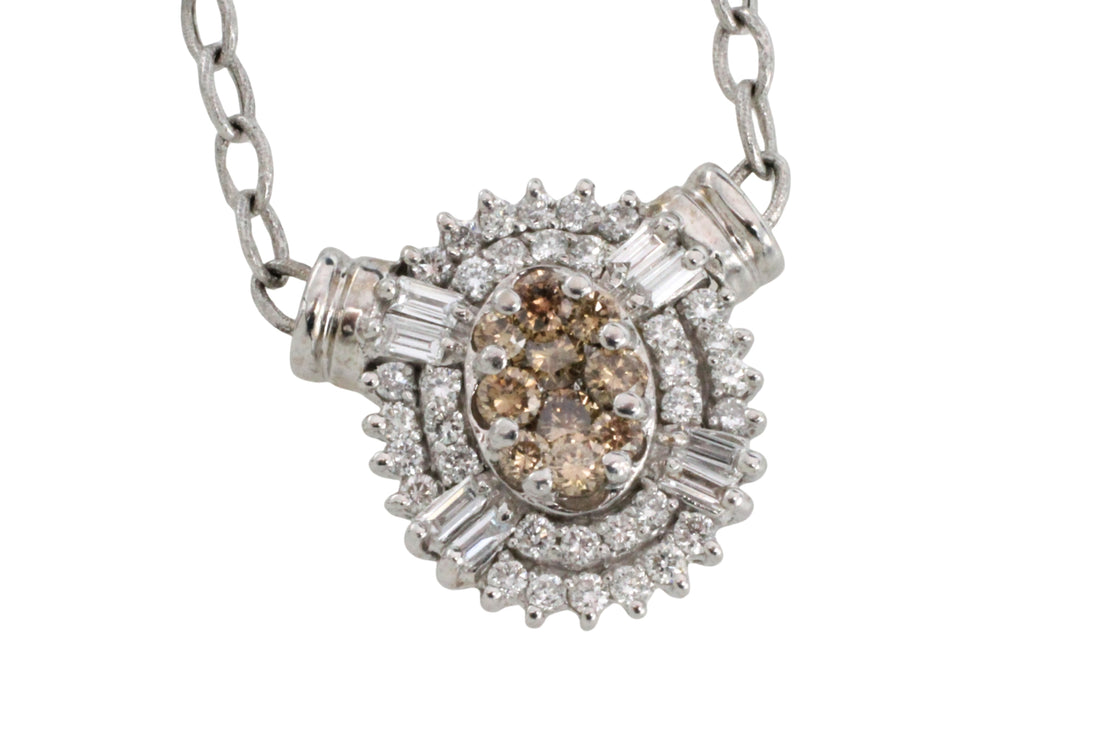 Light brown and clear diamond pendant in white gold