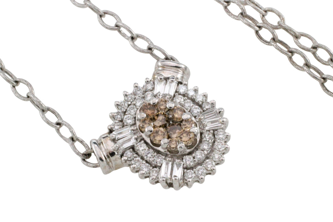 Light brown and clear diamond pendant in white gold
