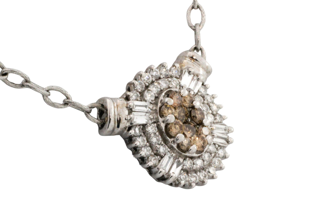 Light brown and clear diamond pendant in white gold