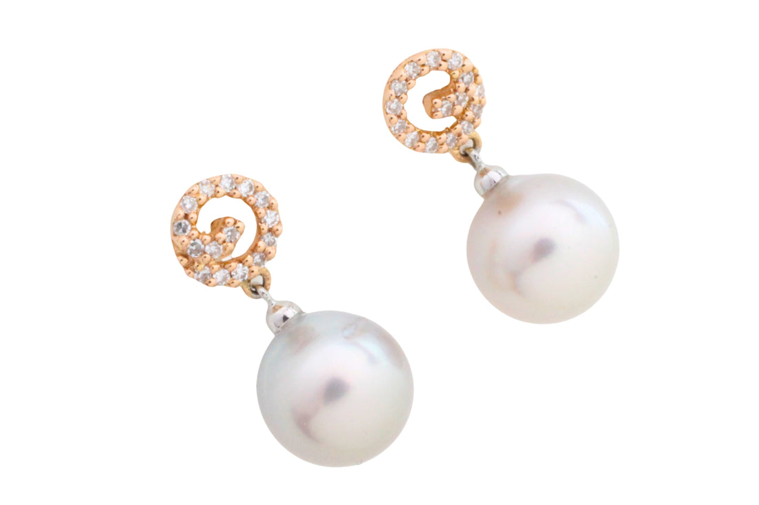 Pearl and diamond earrings-Earrings-The Antique Ring Shop