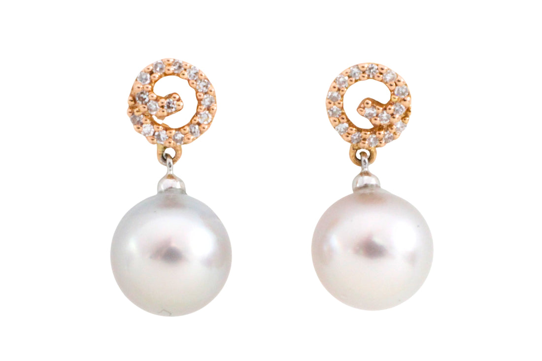Pearl and diamond earrings-Earrings-The Antique Ring Shop