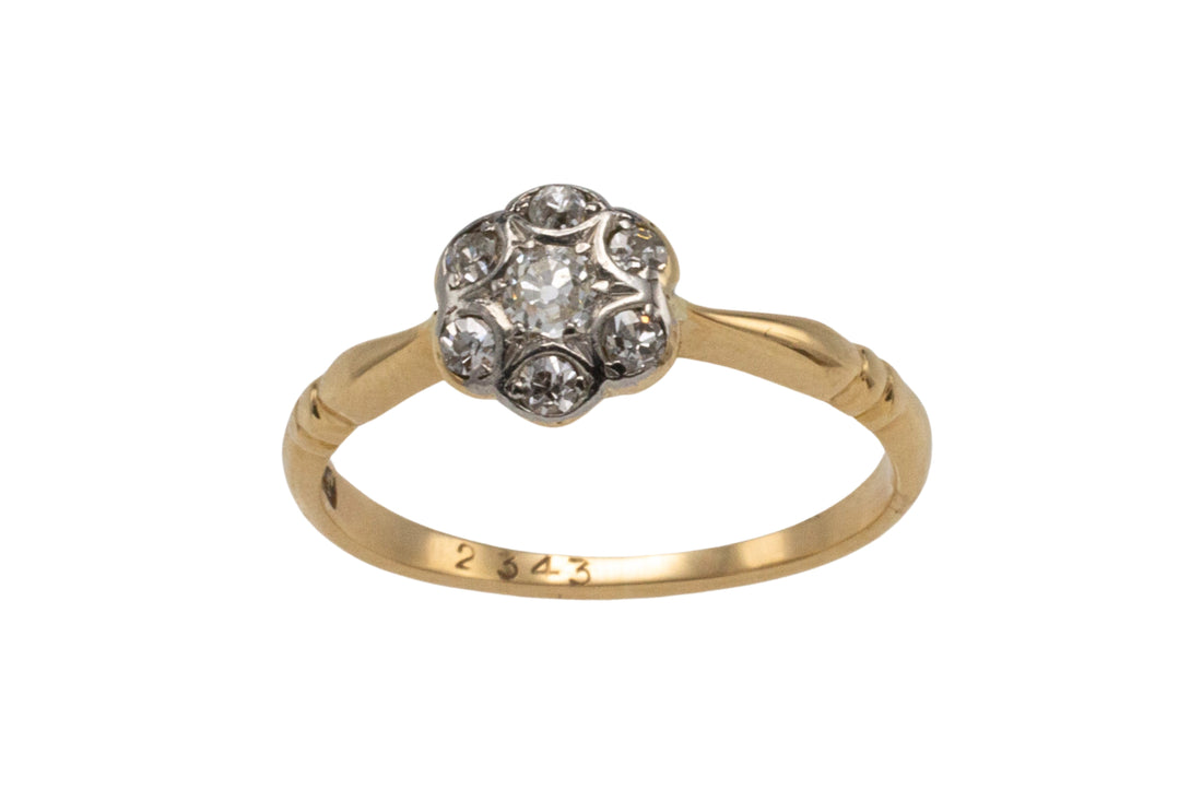 Edwardian 18 carat gold diamond flower cluster ring-Antique rings-The Antique Ring Shop